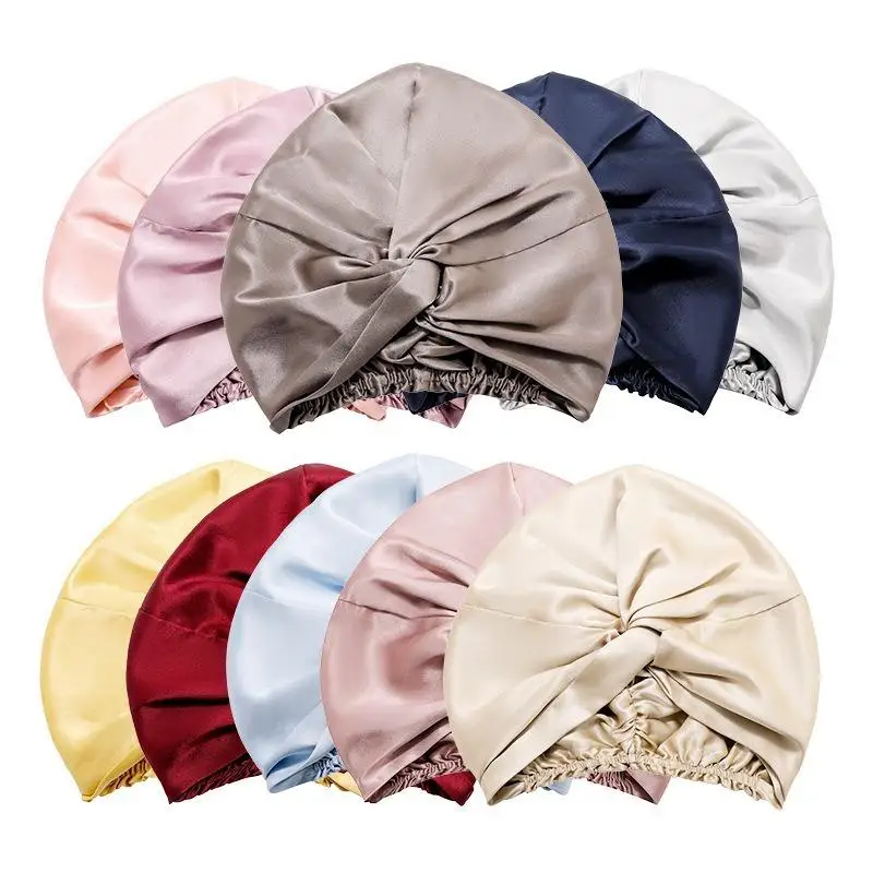 Women Satin Solid Sleeping Hat Double Layered Night Sleep Cap For Women Shower Caps Waterproof Sleeping Hair Bonnets Cap