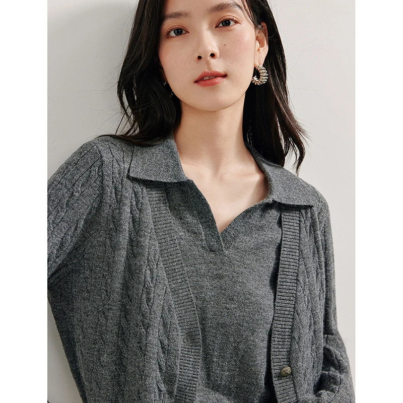 INMAN POLO neck knitwear false two-Piece Cardigan 2024 Autumn Women's sweater commuter long-sleeved tops