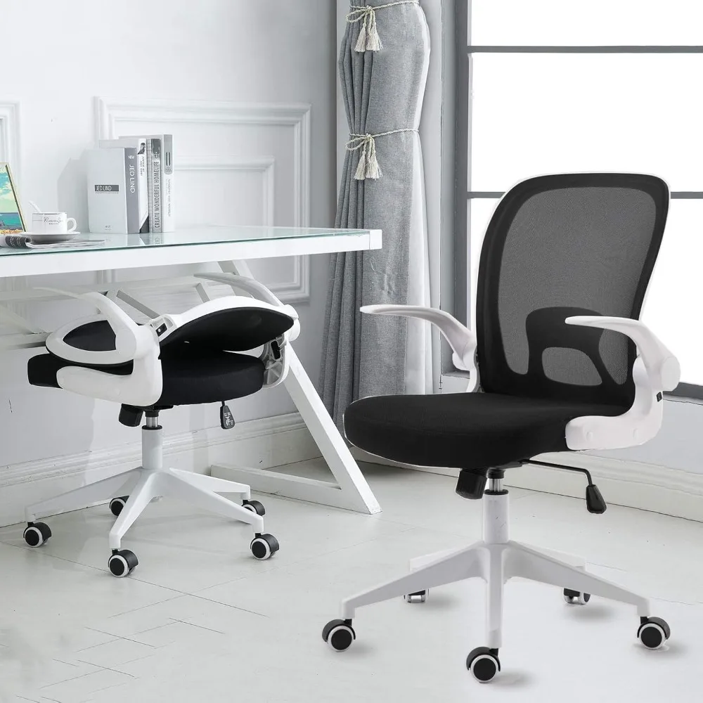 

Foldable Office Chair - Home Office Desk Chairs with Wheels and Flip-Up Arms - Foldable Backrest Mesh Computer Chair Adjustable