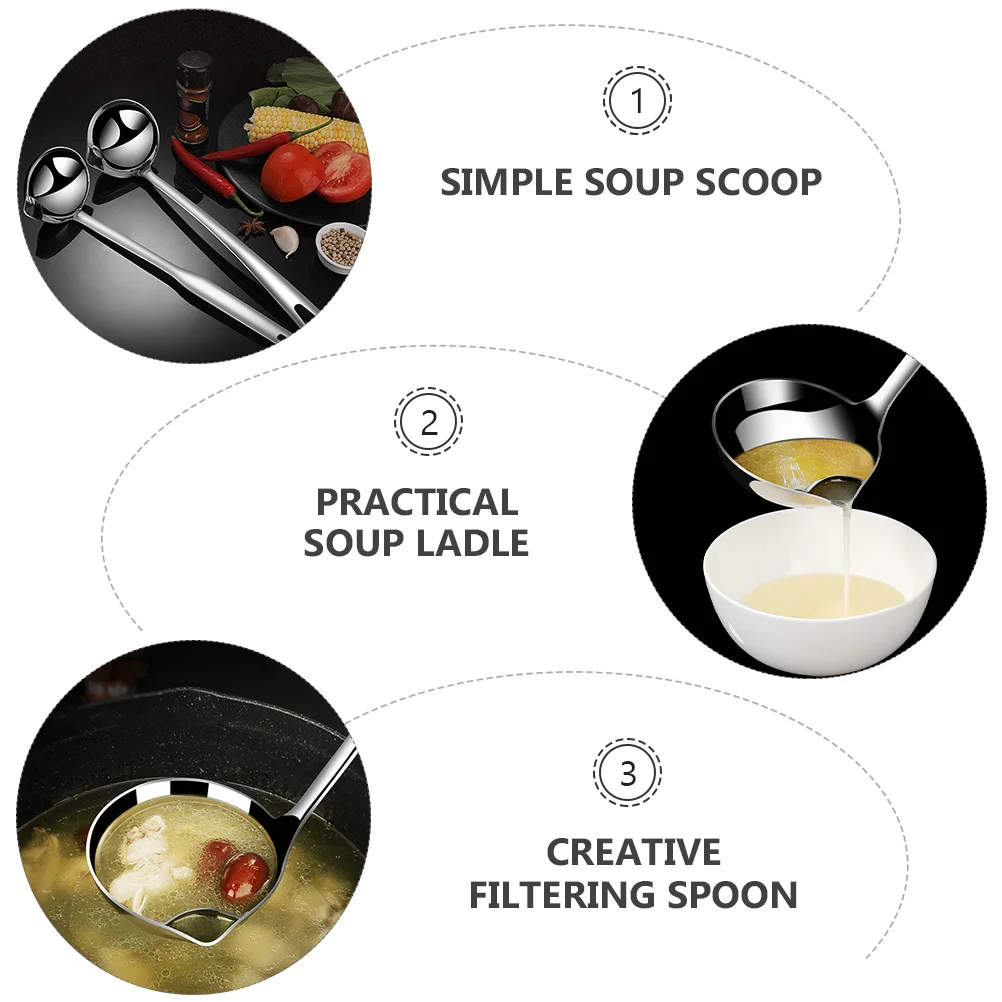 

1Pcs Oil Filtering Spoon Stainless Steel Soup Scoop Multipurpose Kitchen Ladle Practical Non-Rust Design