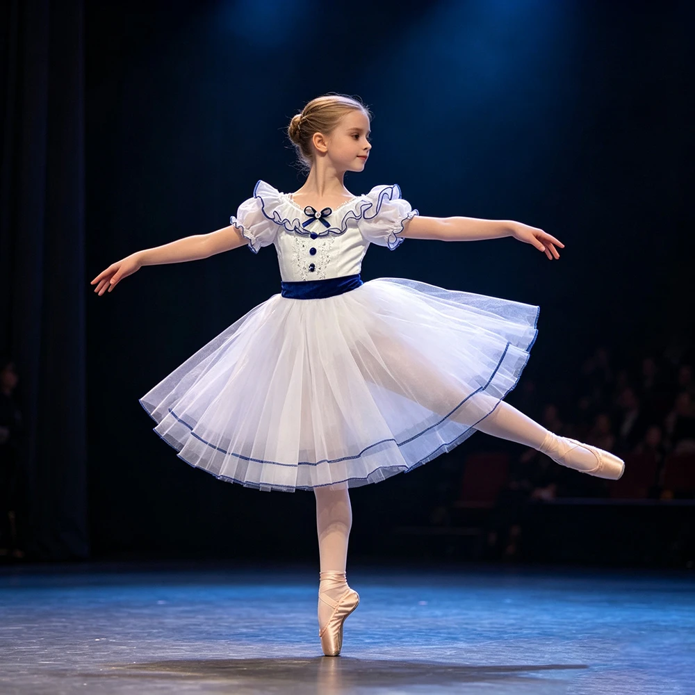 Weißer Chiffon-Ballettrock, langes Tutu-Ballettkleid für Mädchen und Erwachsene, Performance-Tanzkostüme, Abschlussfeier-Kleid