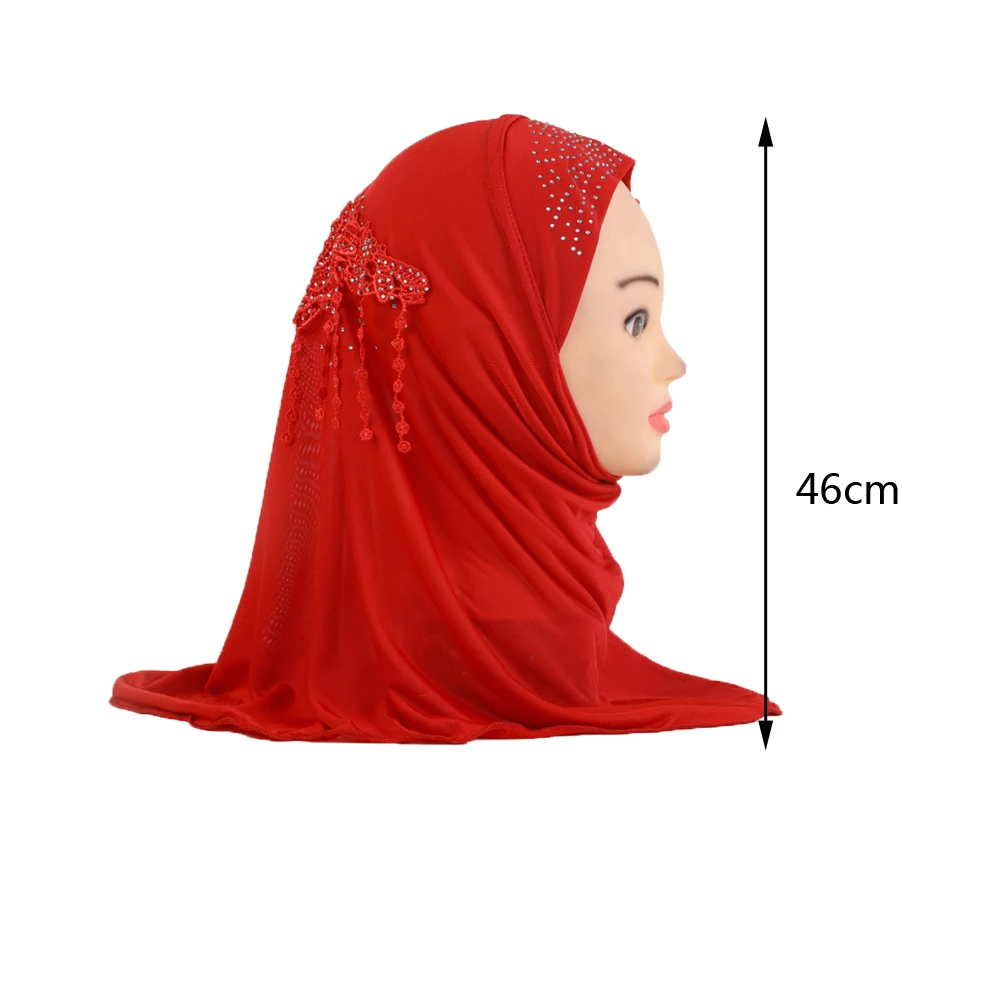 Muslim Girls Kids Hijab Turban Arab One Piece Ramadan Islamic Scarf Shawls Caps Hats Flowers Diamond for 2 to 6 years old Girls