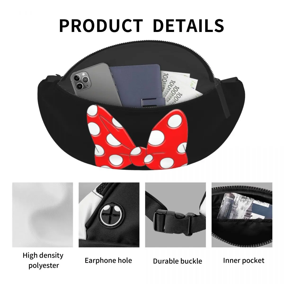 Custom Mickey Mouse Anime Minnie Fanny Pack Men Women Crossbody Waist Bag for Traveling Phone Money Pouch