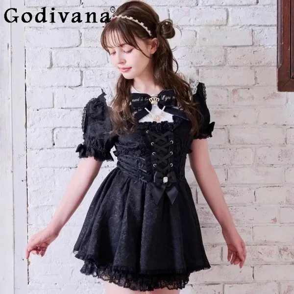 

Платье Liz Lolita, шорты, комплект из 2 предметов, весенне-осенний комплект с милым бантом для девочек, кружевной жемчужной цепочкой, топ с короткими рукавами, короткий наряд, комплект платья