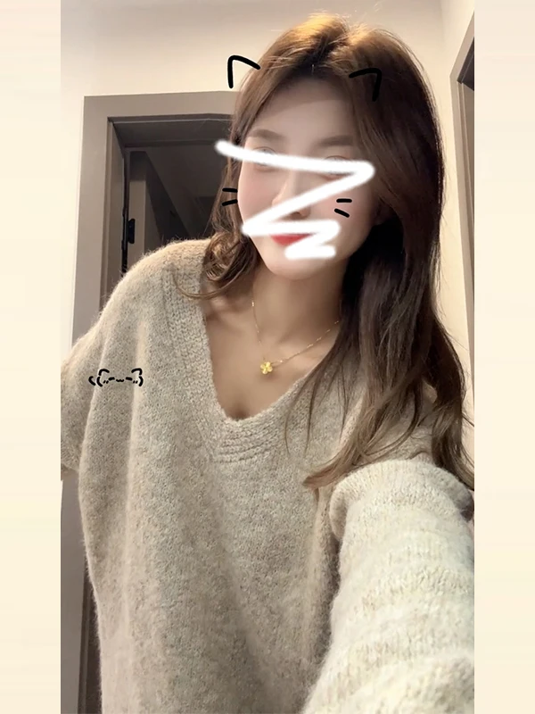 

Женский вязаный свитер с v-образным вырезом, свободный крой, осень-зима, новый повседневный удобный топ с внутренней стороны, тренд Faion