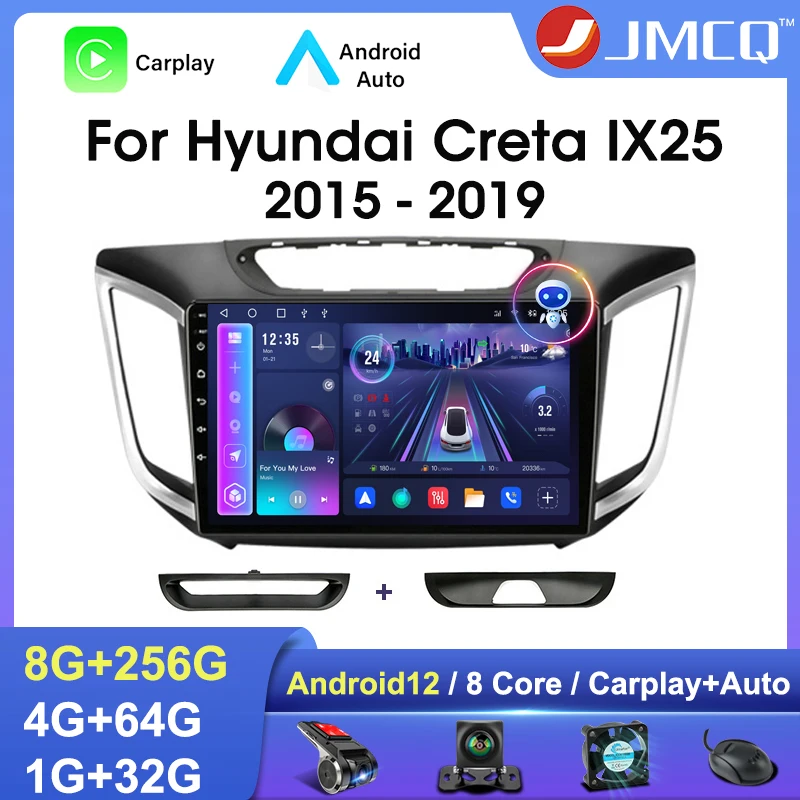 

JMCQ Android 12 Car stereo Radio Multimidia Video Player Navigation GPS For Hyundai Creta ix25 2015-2019 2din Head Unit Carplay