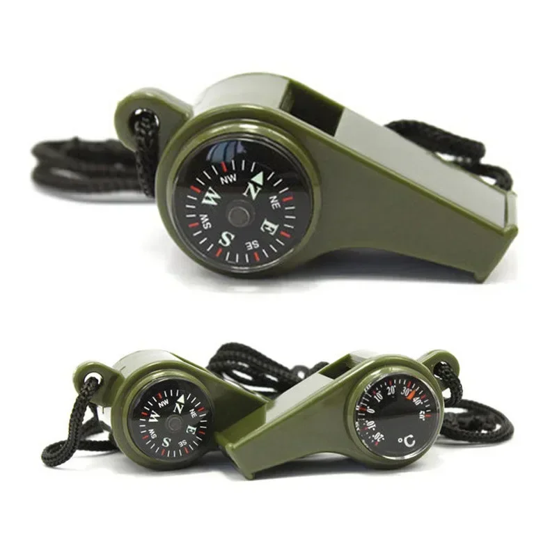 3 In 1 Outdoors High Decibel Portable ABS Emergency Survival Whistle with Thermometer Compass