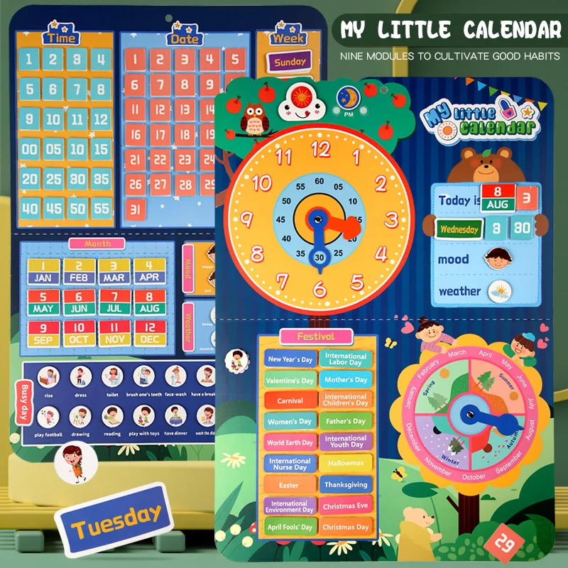 Kids Visual Schedule Daily Calendar Chart Busy Board Preschool Early Learning Toys Time Date Month Festival Weather Season Mood