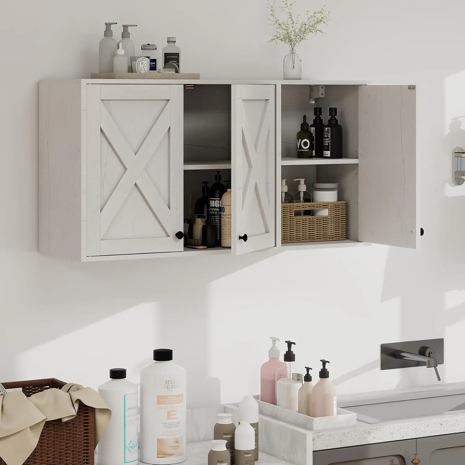 

Wall Mount Bathroom Kitchen Storage Cabinet Organizer with Shelves Over Toilet 36in Wide White, Customized
