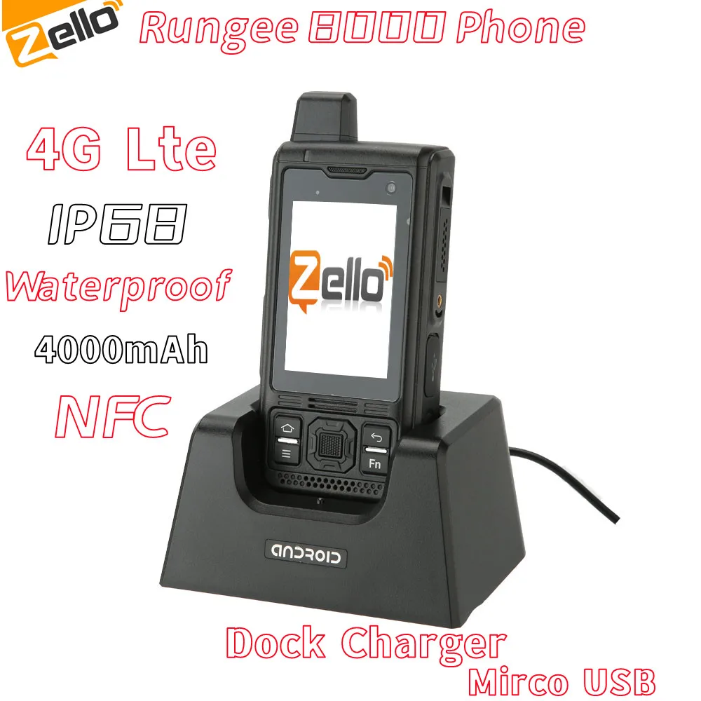 

Rungee B8000 Zello PTT Walkie Talkie Intercom Smartphone IP68 Waterproof 2.4'' Touch Screen Android 8.1 Quad Core 8GM