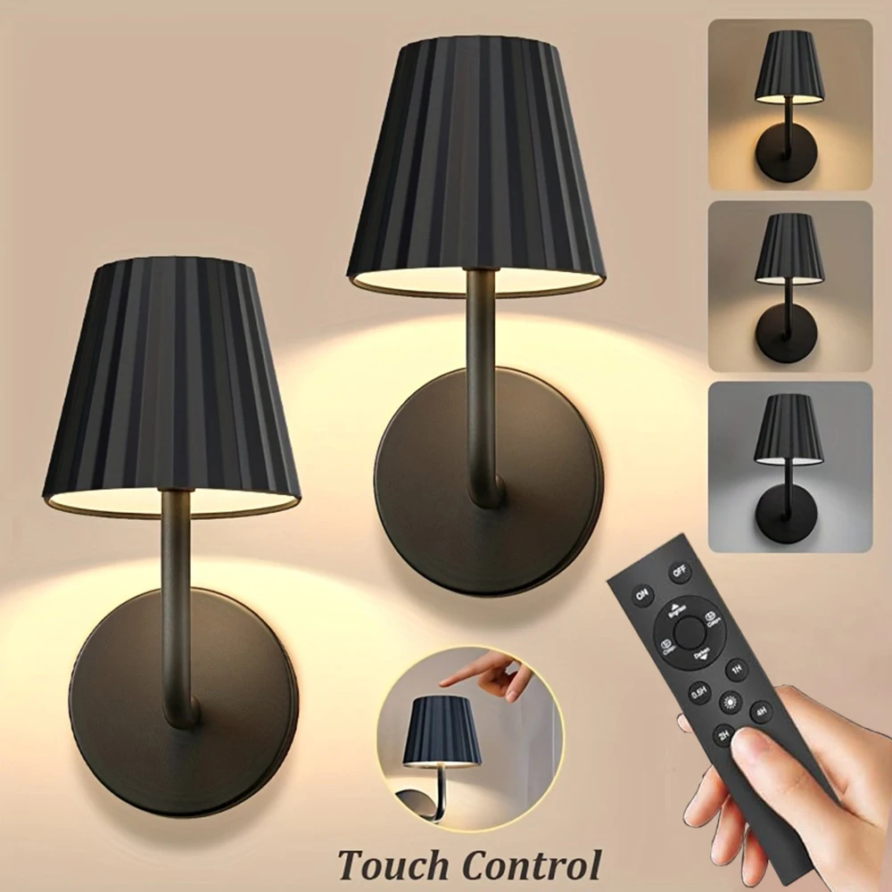 

2 шт. беспроводных настенных светильников с сенсорным управлением и пультом ДУ, работающих от аккумулятора 2000 мАч