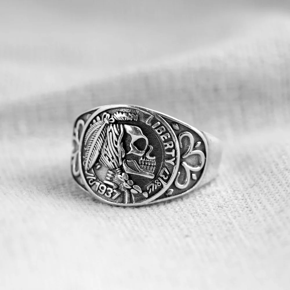 Punk Native American Skull Head Men\'s Ring Opening Adjustable Retro Creative Trend Hip Hop Cool Personalized Accessories Gift