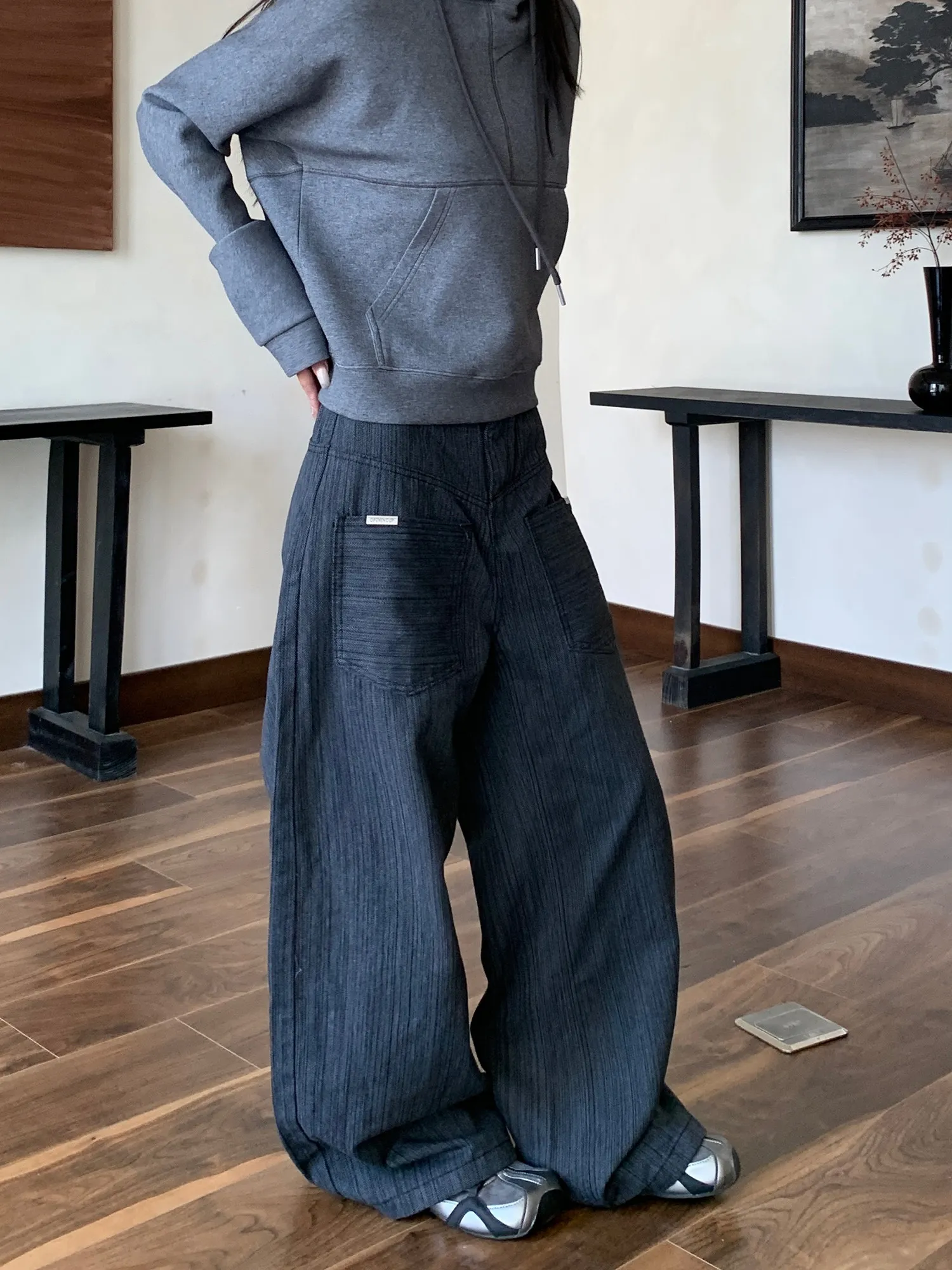 American High Street Retro Reversed Design Striped Jeans Loose Casual Long Trousers for Men And Women Trendy Commuter Pants