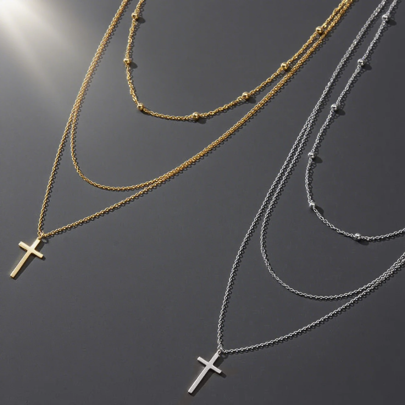 

EFFIE QUEEN 925 Sterling Silver Bead Choker Necklace Ladies Exquisite Three Layer Cross Pendant Necklace for Women Jewelry BQN07