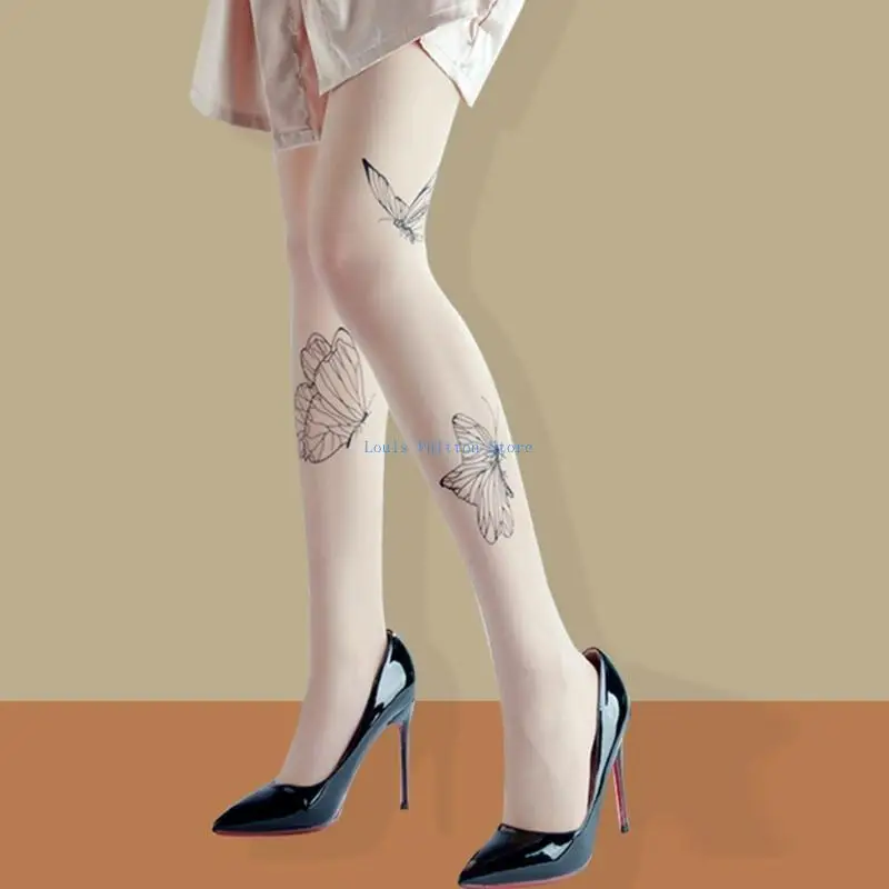 

L5YB Seamless Sheer Tight Butterfly Print Hose Lace Stockings for Women Girl Teen