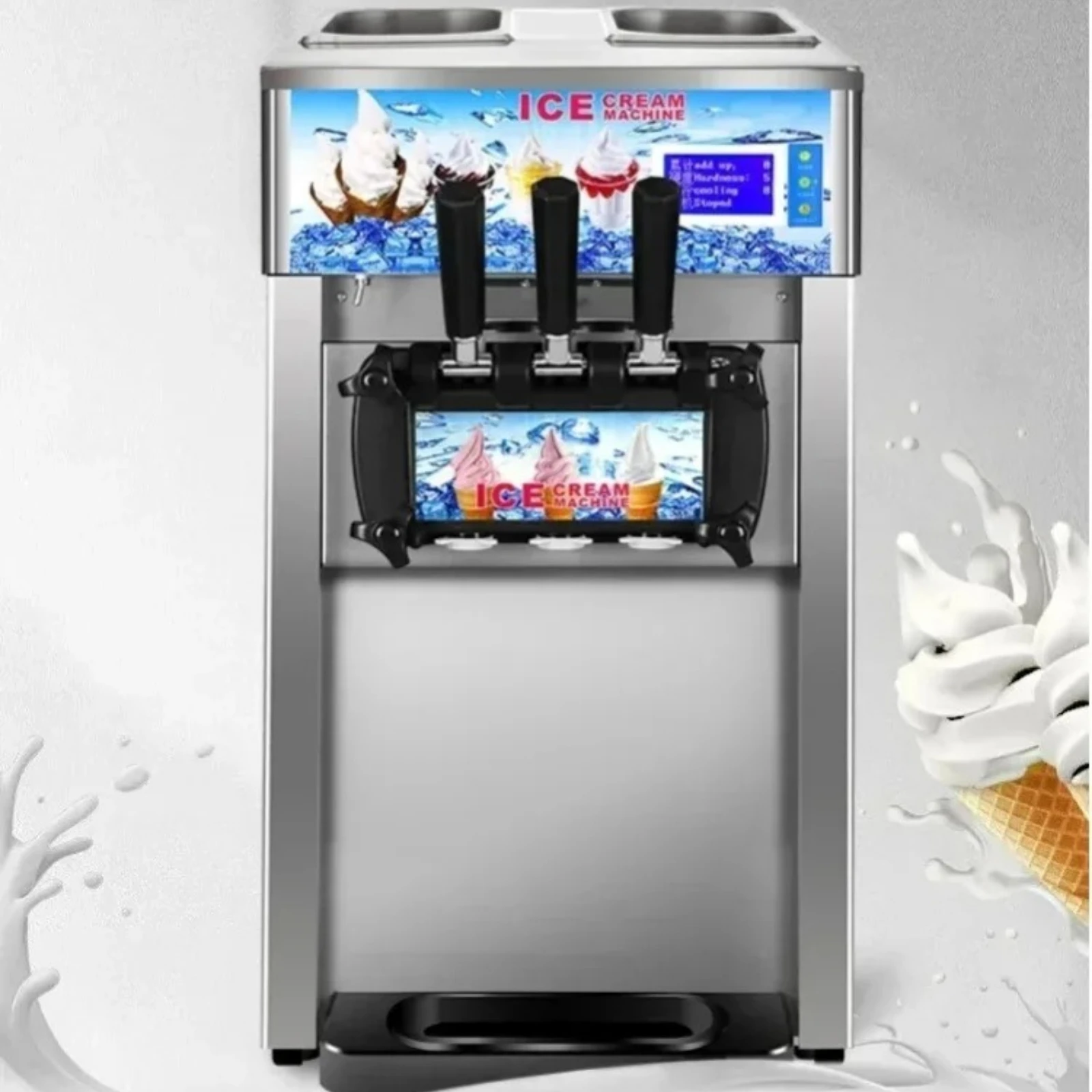 Machine à glace molle commerciale Sihao - Tri-saveurs 18L/H avec écran LCD et nettoyage en une touche pour les boutiques de desserts et les cafés