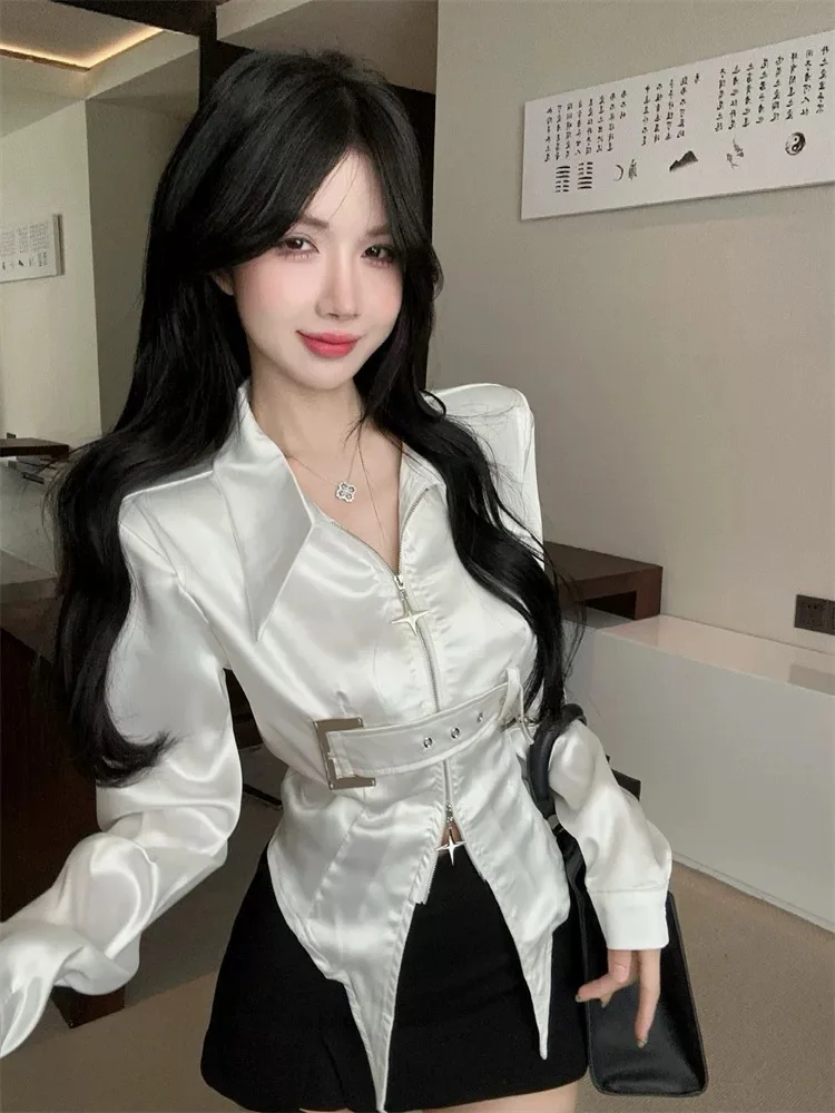 

Модная женская свободная рубашка с длинным рукавом в корейском стиле, осень 2025, универсальная верхняя одежда, стройнящая фигуру, трендовая