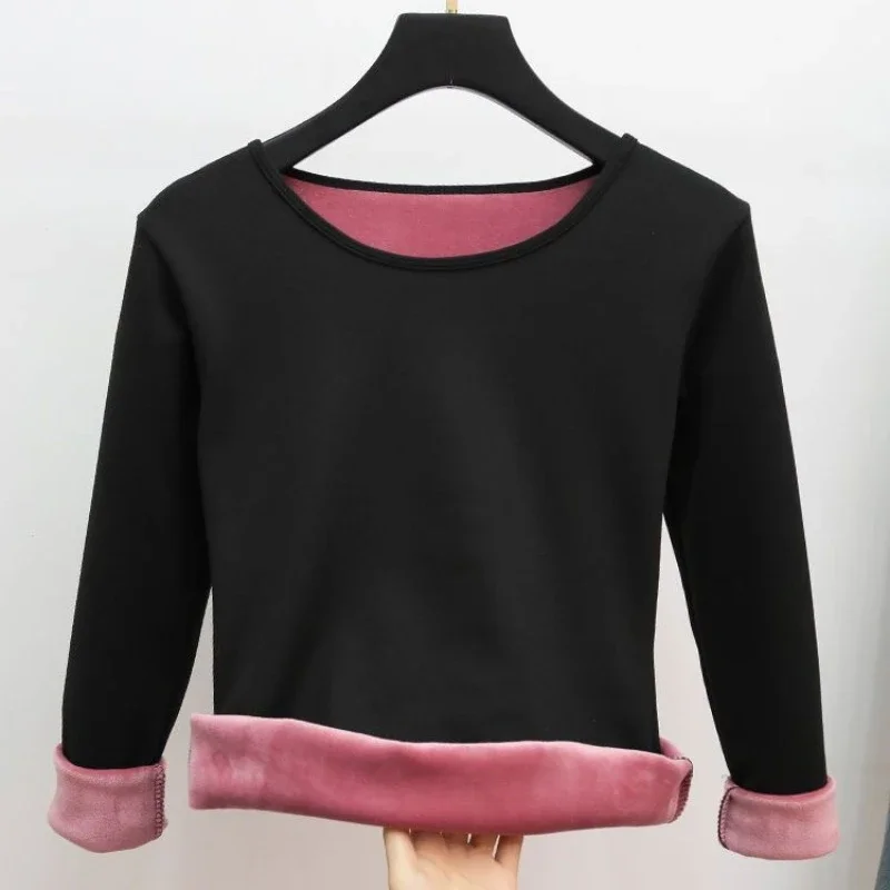Women's Thermal Underwear Fleece Lined Tops Velvet Thickening Long Sleeves Bottoming Shirt High Quality Pullover Shirts KX67