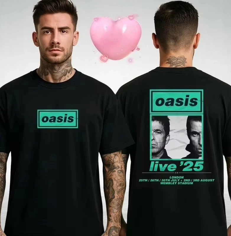 2026 Nuova vendita calda Oasis Irlanda Tricolour Logo Gallagher Brothers Foto amata e sbagliata su due lati T-shirt unisex Ins