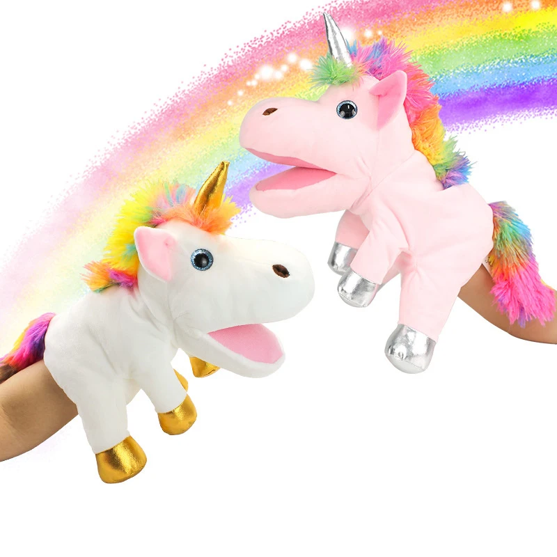 1/2pcs Unicorn Hand Puppet Plush Doll Stuffed Animal Soft Figurine Kids Educational Kindergarten Toy Gift for Children Birthday