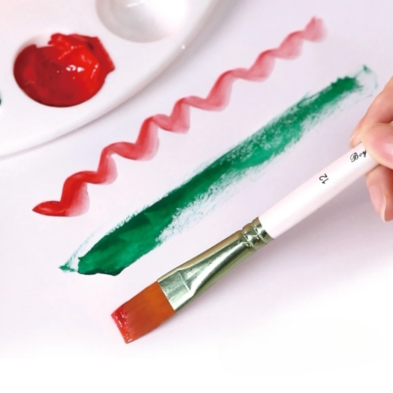Wood Handle Fully Sealed UV Lacquer Nylon Brush Set - Professional Painting & Pigment Application Tools for Artists
