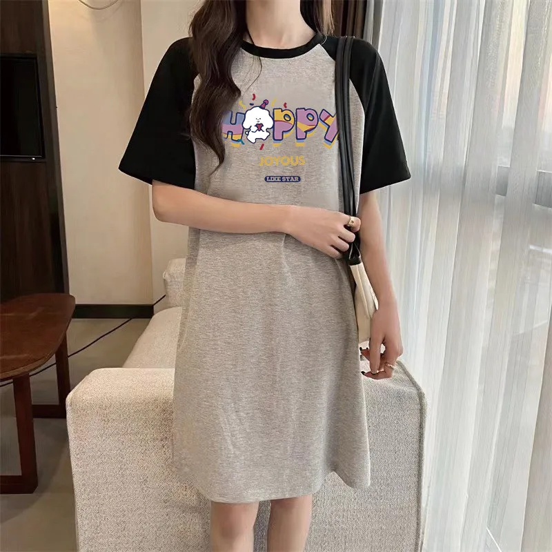 

Летнее свободное платье с рисунком щенка, удобное и повседневное платье с круглым вырезом для беременных женщин