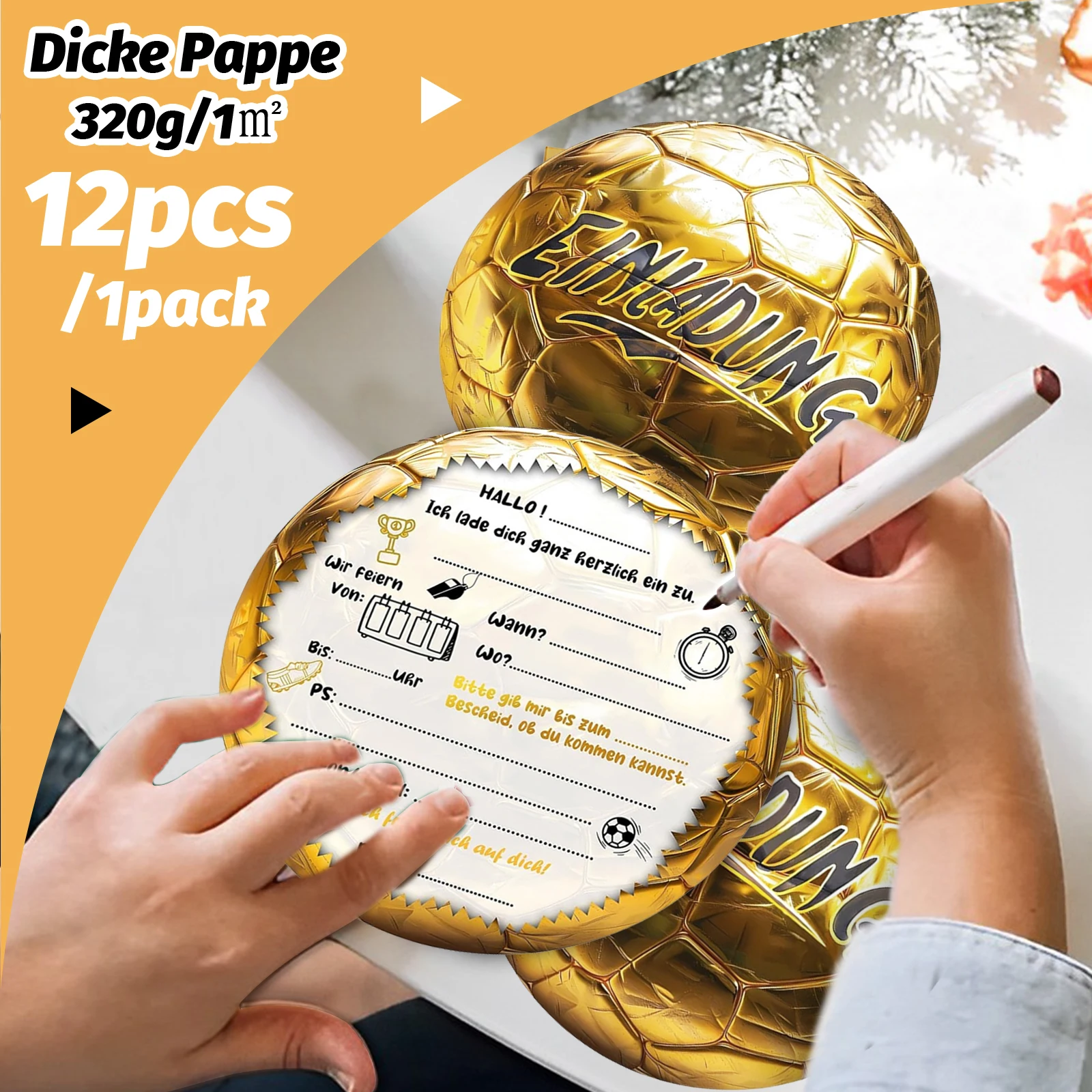 12pcs Golden Bright Football Invitation Card Birthday Men's and Women's Sports Football Theme Party Invitation Card Thickened Ca view 4