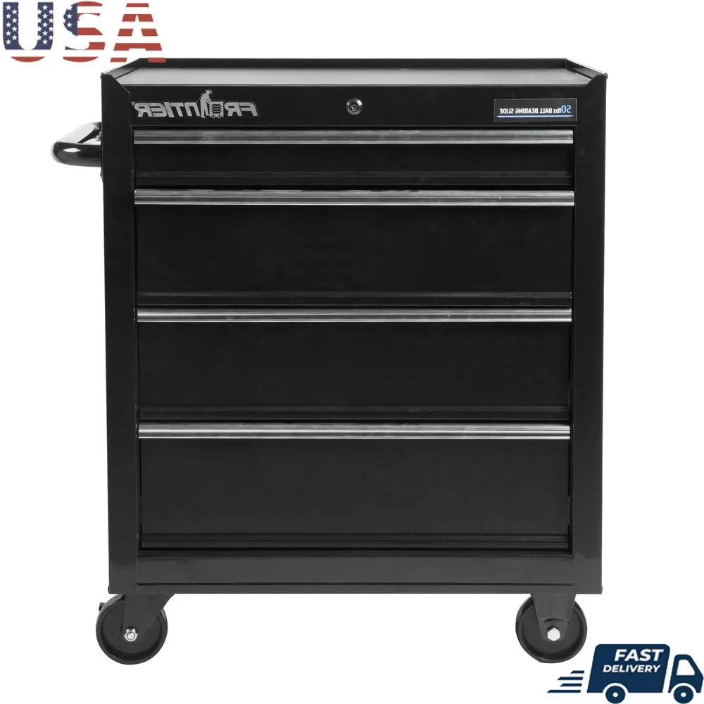 

26 Inch 4 Drawer Tool Chest Cabinet Metal Storage Organizer Locking System Mobility Heavy Duty with Casters Side Handle