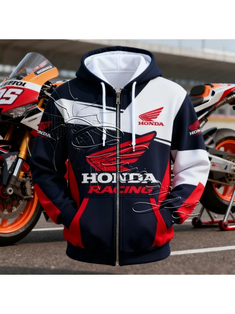 AliExpress Autumn and Winter New Honda Racing Team HRC Enthusiast Cycling Warm Hoodie Men's MOTO Off Road Mountain Bike Zipper Hoodie Coat
