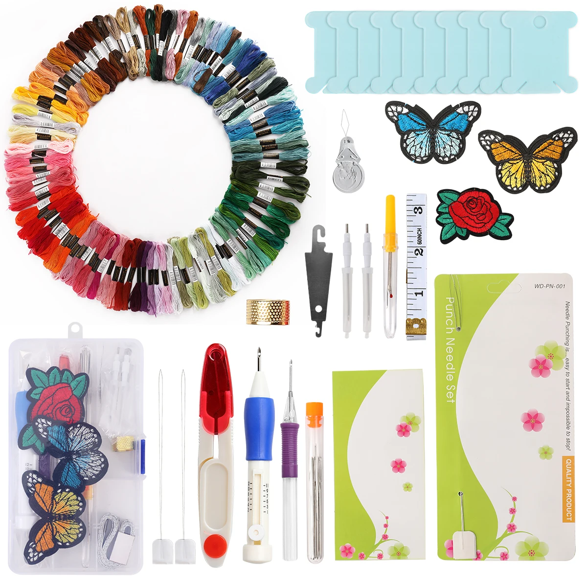 

100 Colors Threads Hand Embroidery Kit Knitting Sewing Tool Punch Needle Set DIY Embroidery Stitching Craft Tool for Beginners