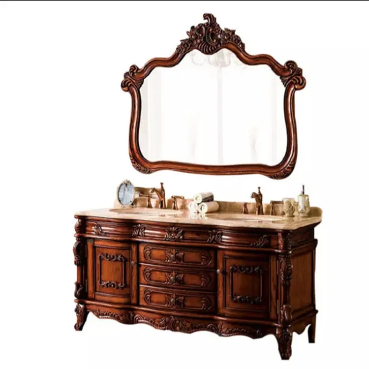 

European style double basin bathroom cabinet combination oak washbasin toilet solid wood