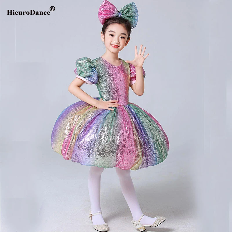 Kids Ballet Dress Seven Colors Girls Children Sequined Princess Dress Ballet Girl Modern Dance Clothes Performance Tutu Dress