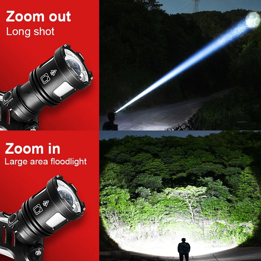 2025 New Long Lasting Outdoor LED High Power Headlamp Type-C Rechargeable Powerful Head Light 18650 Battery 3 Modes For Hiking