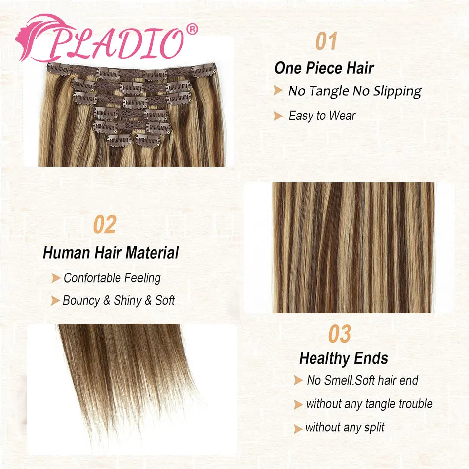 Extensiones de Cabello con Clip de P4-27, 100% Natural, Remy, 18-24 pulgadas, 100G