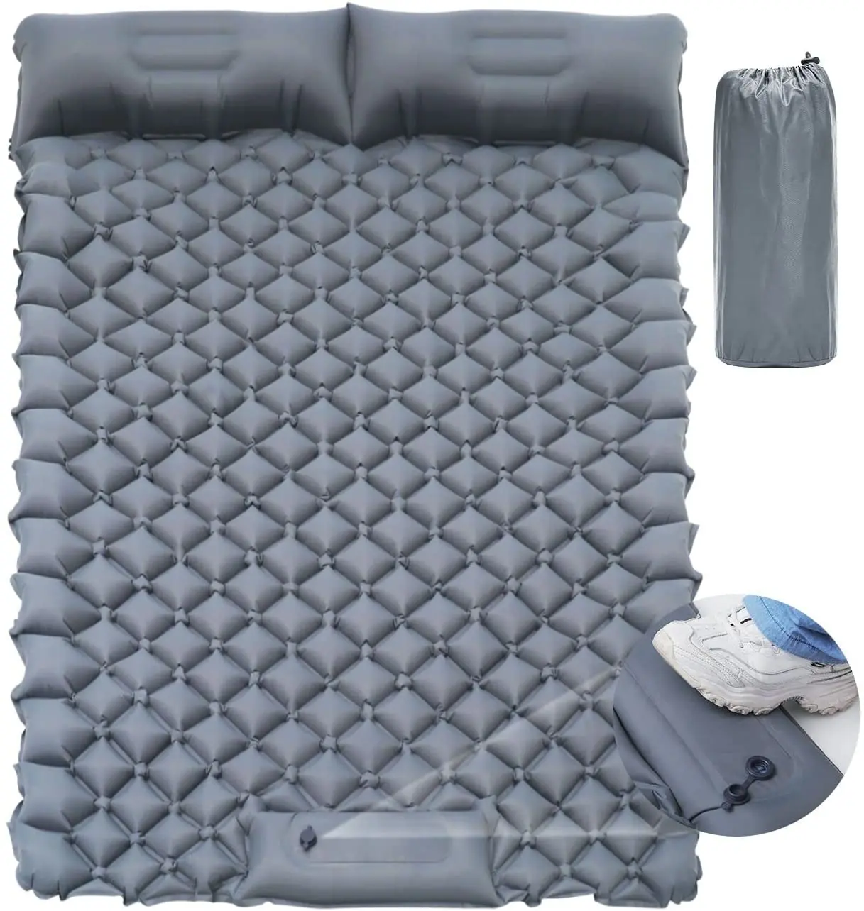 Woqi Custom Ultralight Inflatable Air Mattress Camping Mat with Pillow Attached 2 person sleeping pad