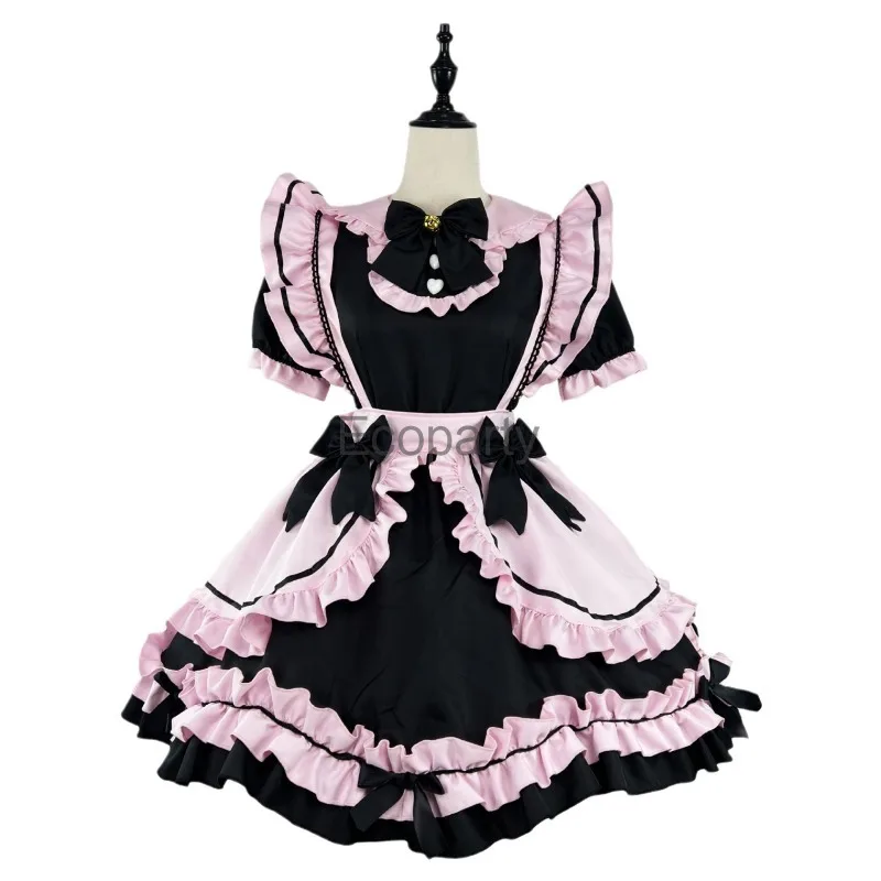 

Women Anime Gothic Jsk Dress Black Pink Kawaii Bow Maid Cosplay Costume Summer Fashion Harajuku Ruffled Bow Cute Lolita Dresses