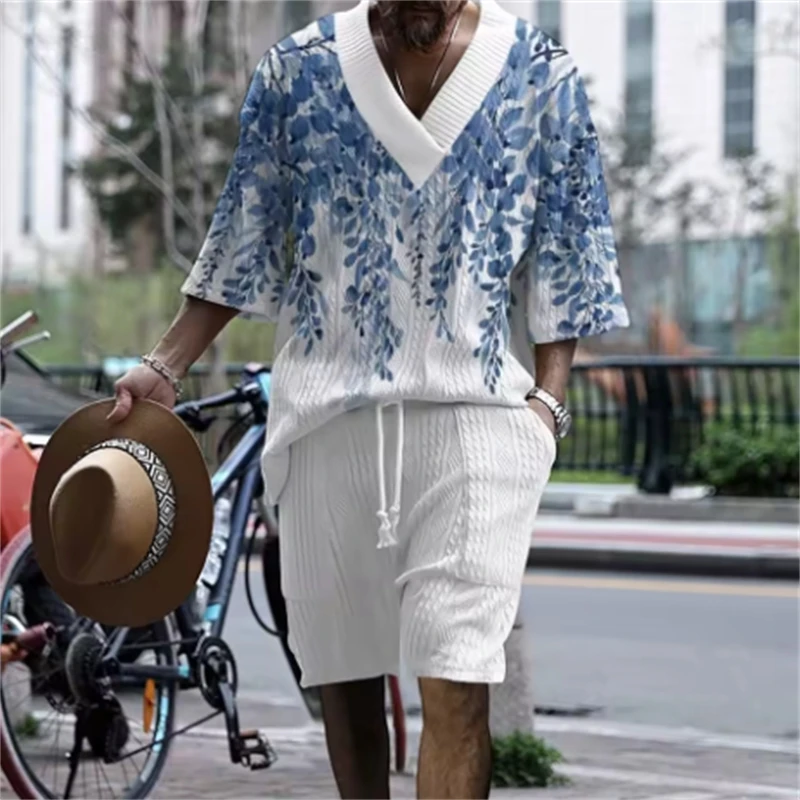 Summer bestseller 2-piece short-sleeved set, light luxury and simple 3D digital printing, personalized street style