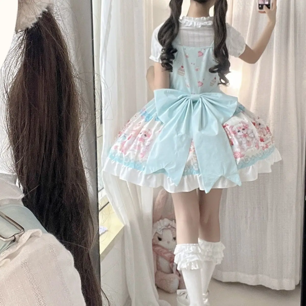 Bubu cake Lolita [Furry Wang Party] original genuine cute sweet strap lolita skirt  white dress women view 6