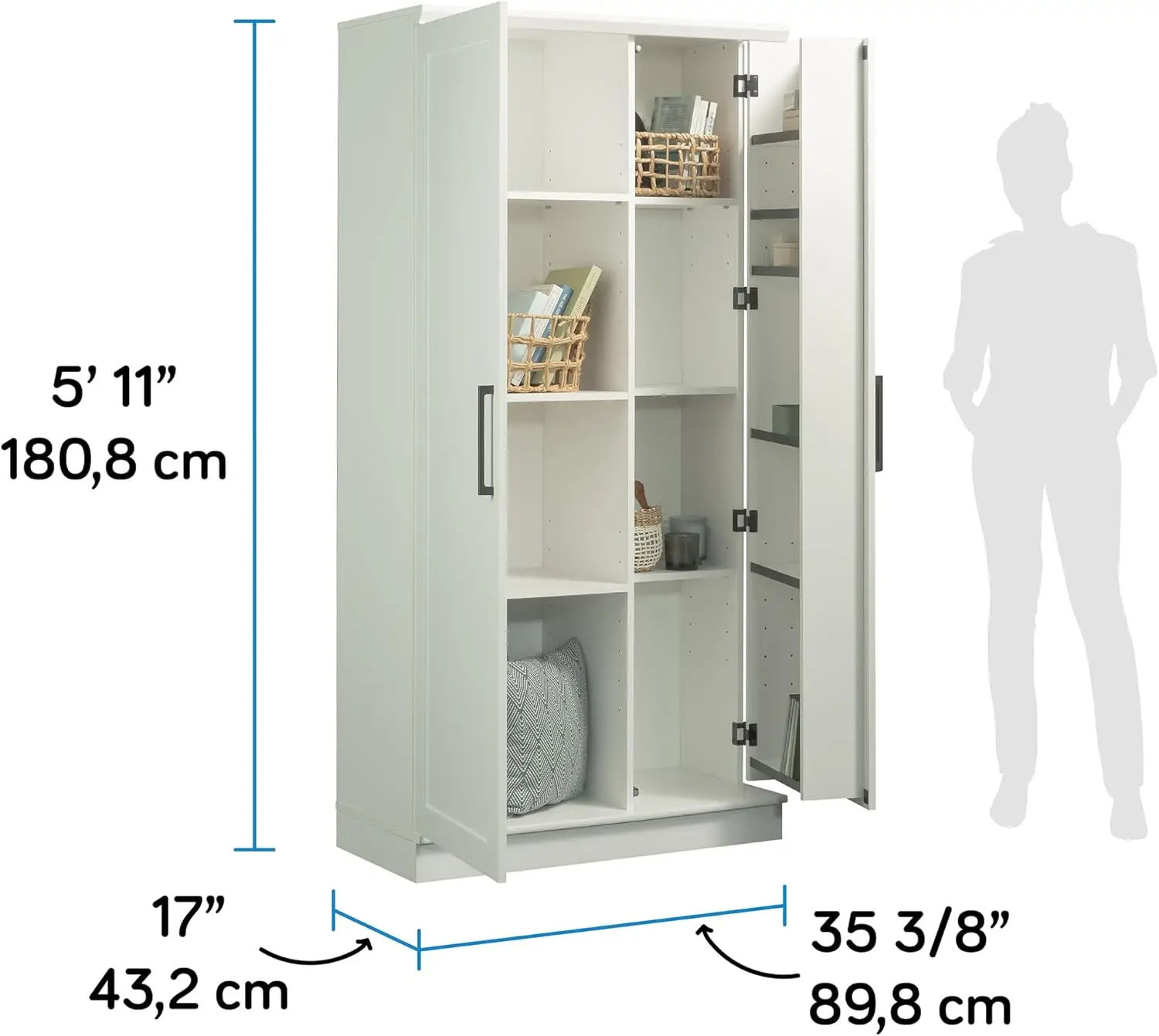 HomePlus Storage Cabinet/ Pantry Cabinets Soft White Finish Four Adjustable Shelves for Ultimate Storage Versatility