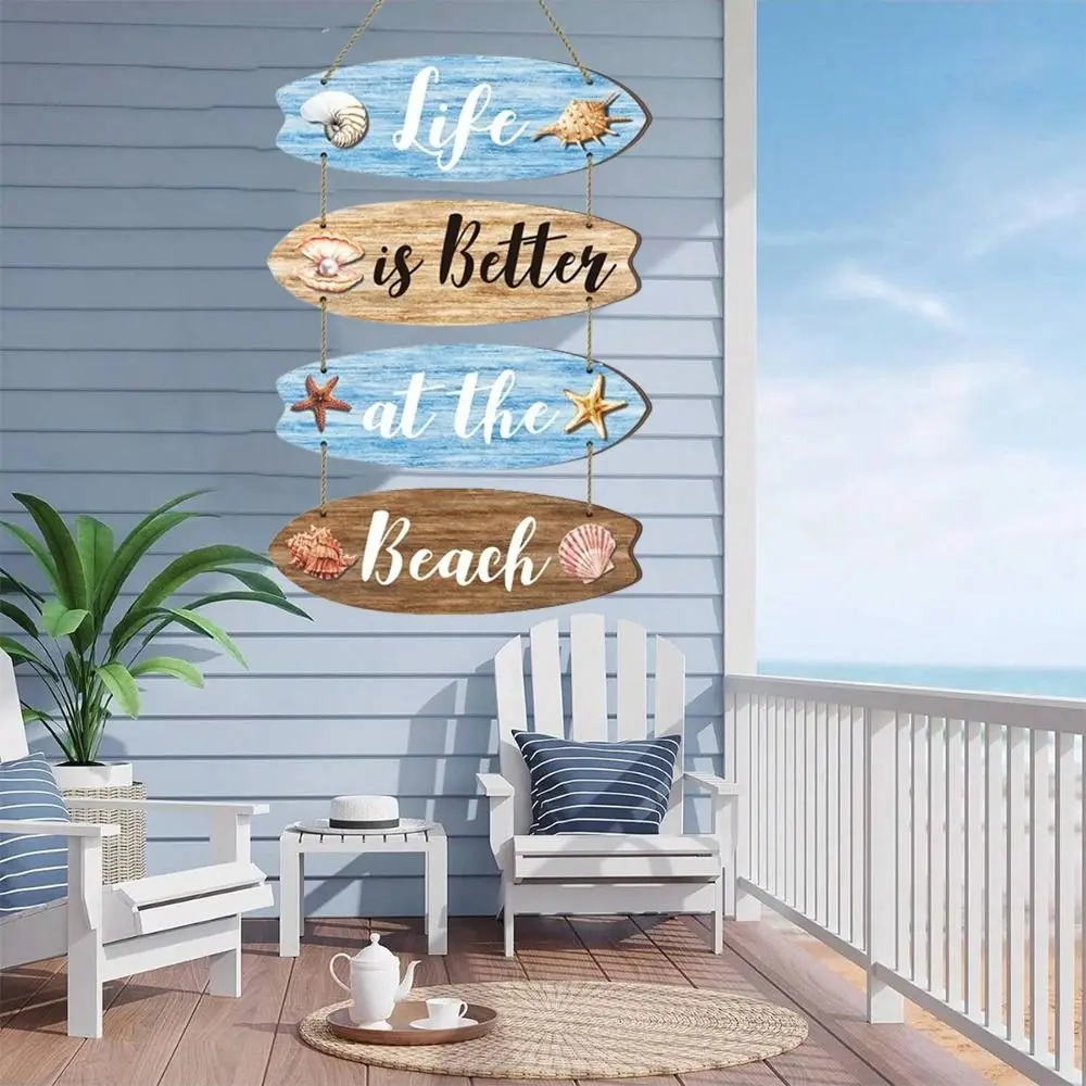 

Rustic Vintage Wooden Beach Sign Beach Theme Nautical Surfboard Hanging Pendant Decorative Ocean Coastal Wall Decor Restaurant