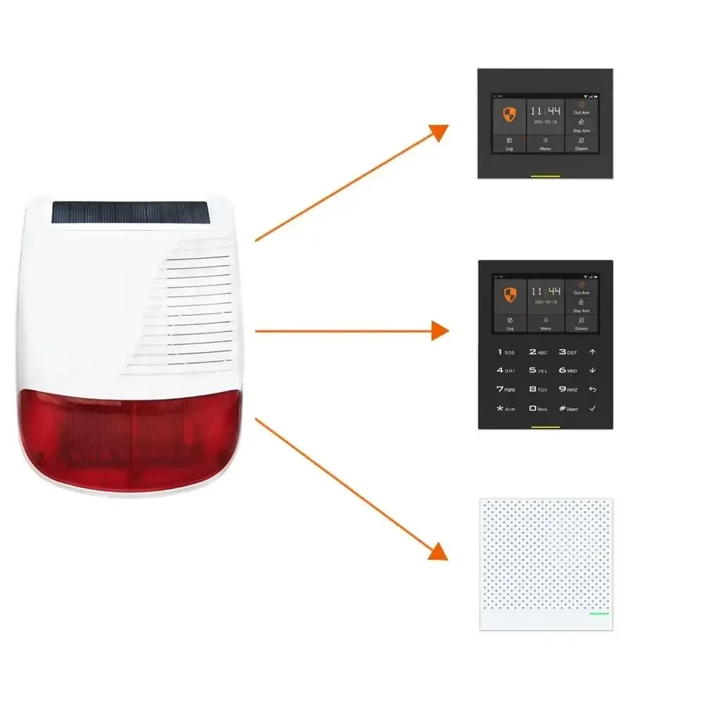 Solar Wireless Security Siren 433MHz - 120dB Loud Outdoor Alarm + Strobe Light, Waterproof Smart Home Burglar System