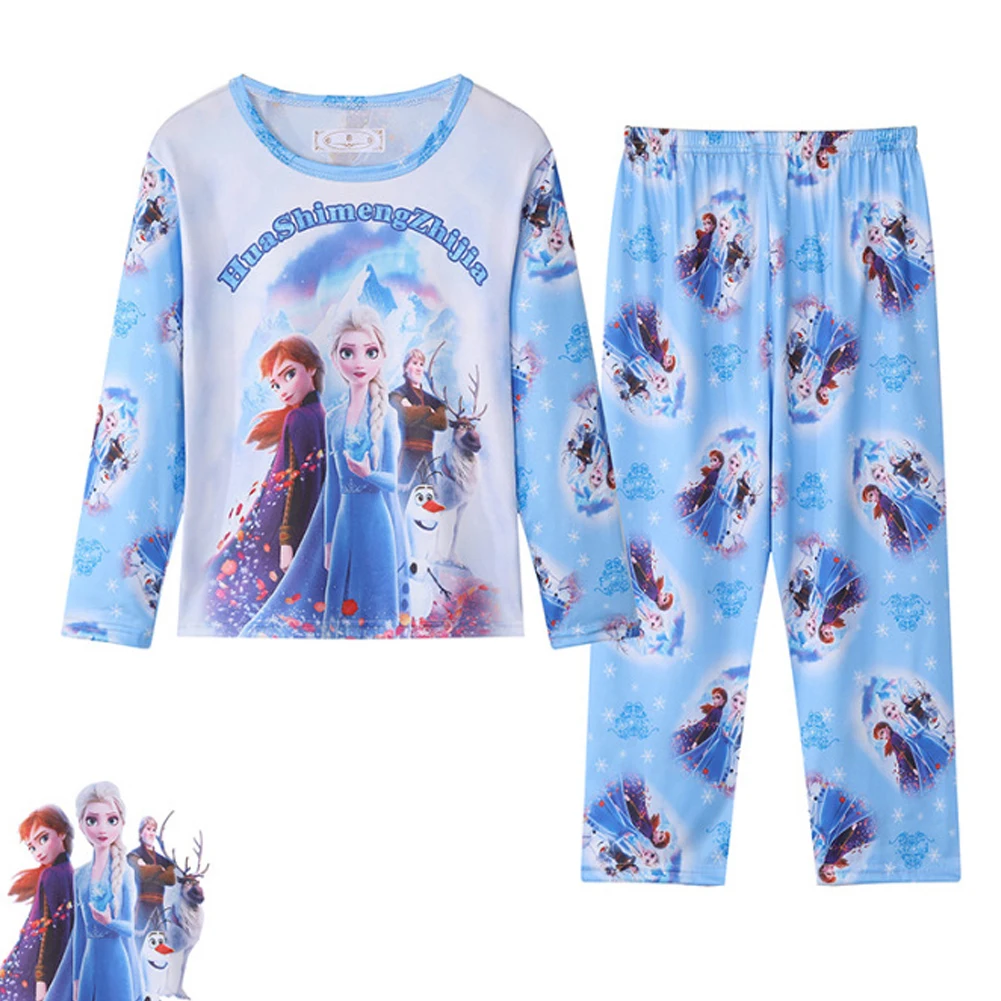 New Girls Pajamas Anna Elsa Clothing Sets Kids Long Sleeve +Pant 2Piece Children Home Clothing Girl Nightgown