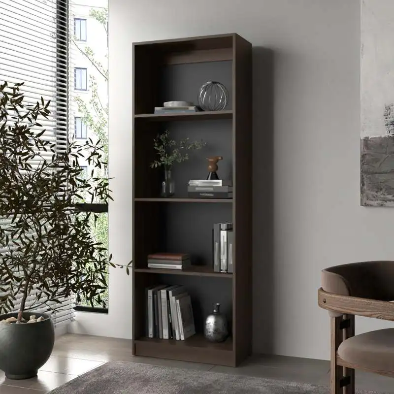Stained Walnut Flat Bookcase with Open Storage and 4 Shelves