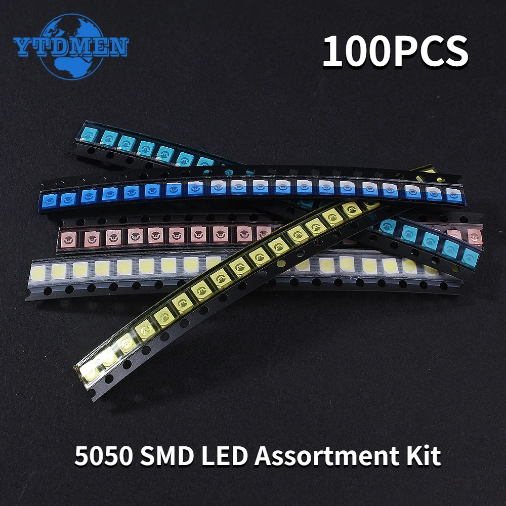 100PCS 5050 SMD LED Super Bright SMD LEDs Diodes White Red Yellow Green Blue Set Pack