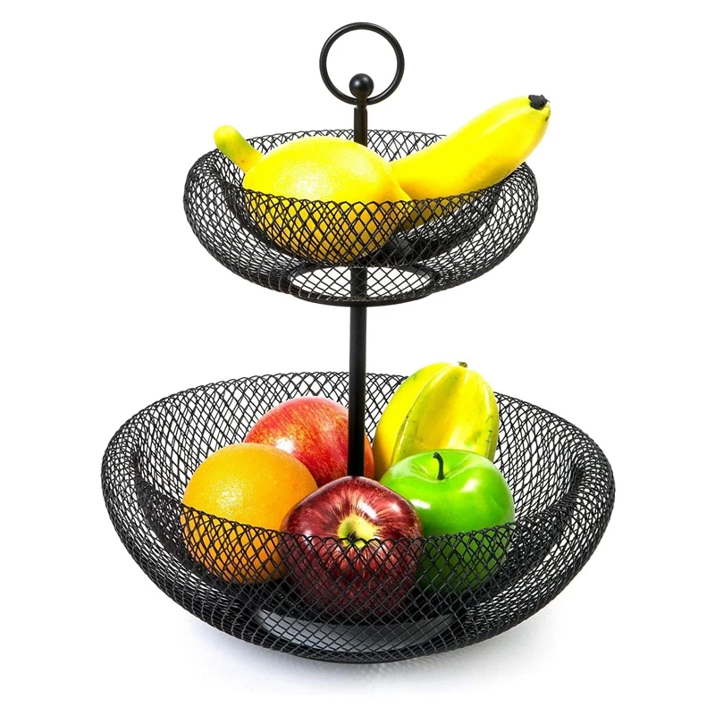 Imagem -03 - Cesta de Frutas de Camadas com Suporte do Fio Cesta de Armazenamento de Cozinha para Frutas e Legumes Cor Preta