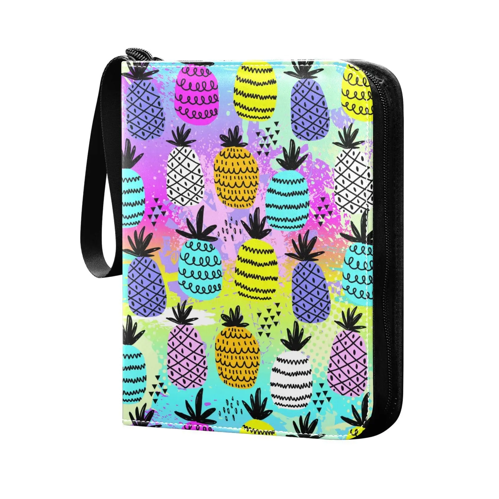 Cute Pineapples Card Binder 4 Pocket Card Binder, 400 Double Sided Pocket Album Sport Game Cards, Unique Card Collection Storage