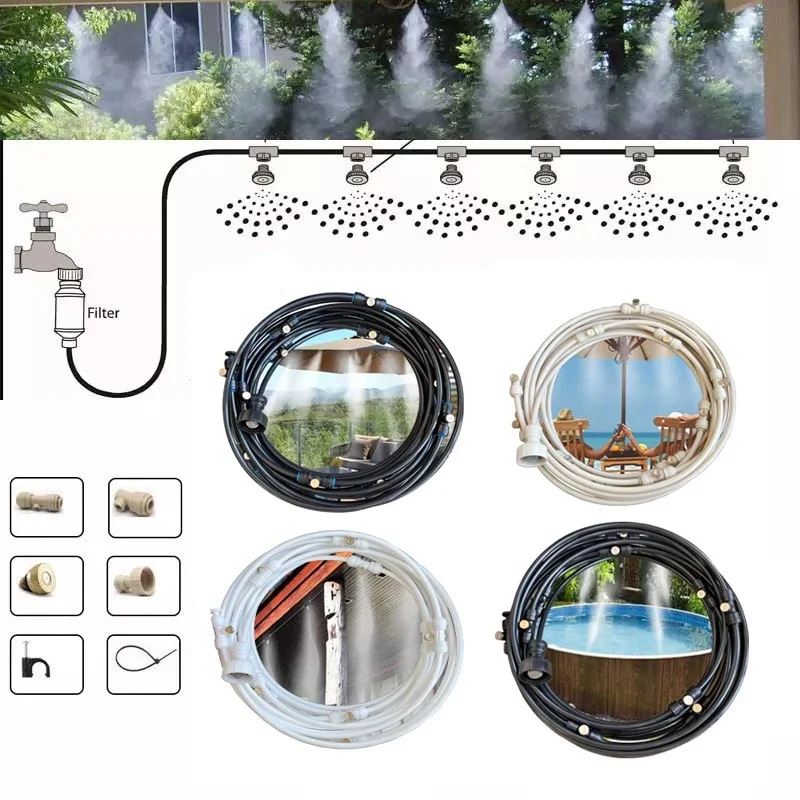 18M Misting Cooling System Fan Cooler Patio Garden Water Mister Mist Nozzles Air Cool Misting System for garden layard Cooling