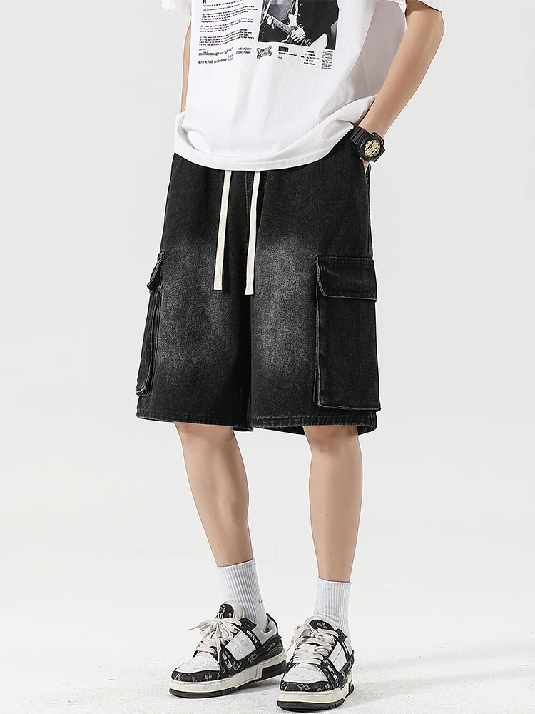 

Американские ретро-джинсы прямого кроя для мужчин, летние, новые, свободные, универсальные, с эластичным поясом, средней длины, до колена