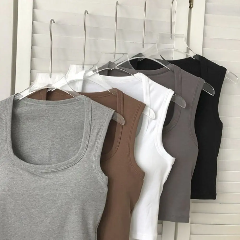 With Chest Pads Bra Square Collar Sleeveles Camisole Black White Grey Solid Color Sexy Square Tank Top Vest