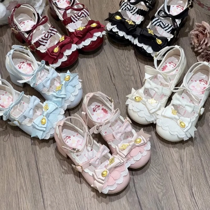 Original Lolita Mid-heel Mary Jane Shoes Summer Soft Girls Sweet Kawaii Daily Lo Round Head Pumps Princess Tea Party Y2k Shoes